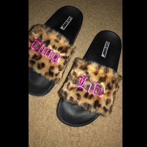 NWT “Thug life” fuzzy slippers